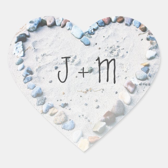 Beach Heart Wedding Favour Custom Stickers (Front)
