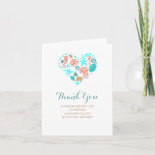 Beach Heart White Elegant Wedding Thank You