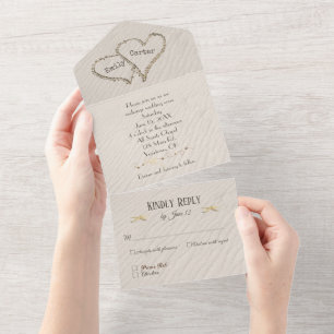 Beach Hearts In Sand All In One Invitation
