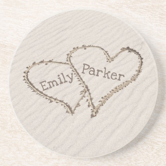 Beach Hearts in Sand  Coaster (Front)