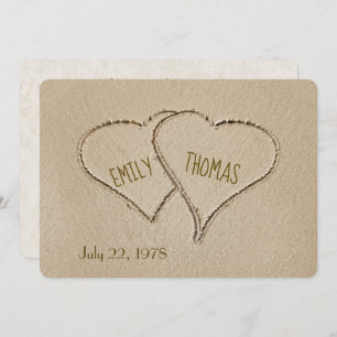 Beach Hearts in sand for Vow Renewal Ceremony Invitation