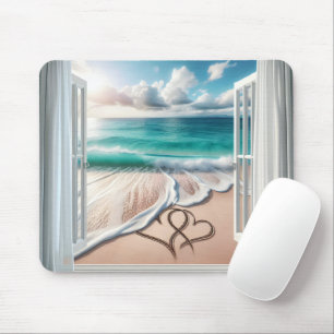 Beach Hearts In Sand Mouse Mat