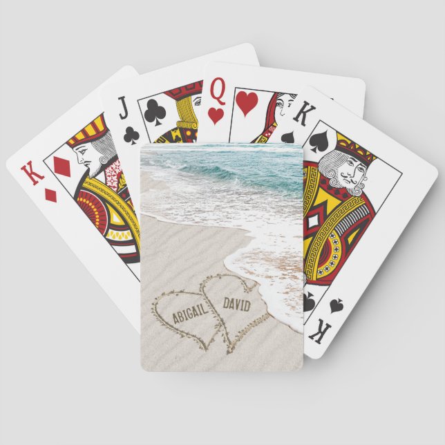 Beach Hearts In Sand With Names Playing Cards (Back)