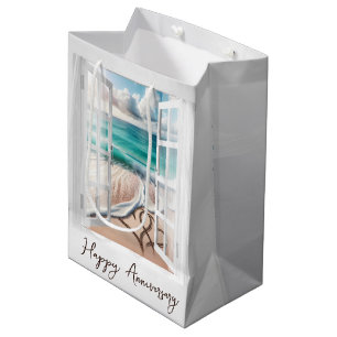 Beach Hearts In Window for Anniversary Medium Gift Bag