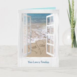 Beach Hearts in Window for Newlyweds Card