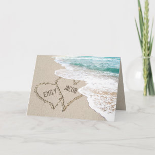 Beach Hearts On Sand with Names Card