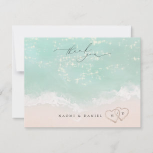 Beach Hearts Thank You Personalised Stationery Card