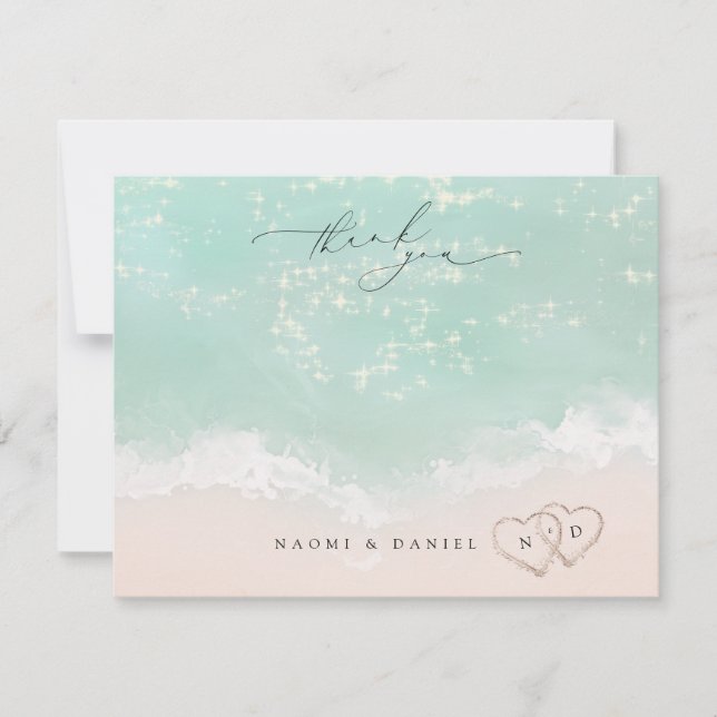 Beach Hearts Thank You Personalised Stationery Card (Front)