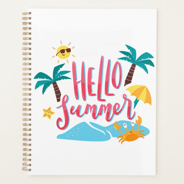 Beach - Hello Summer with Palm Trees and Crab Planner (Front)
