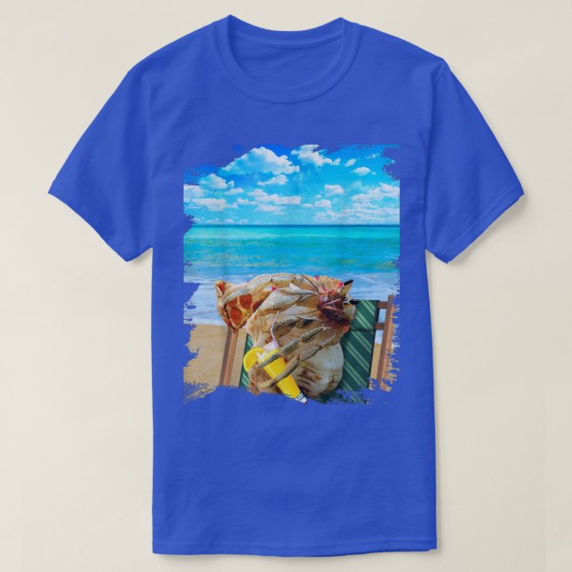 Beach Hermit Crab Chilling Drinking Pizza Funny Cu T-Shirt (Design Front)
