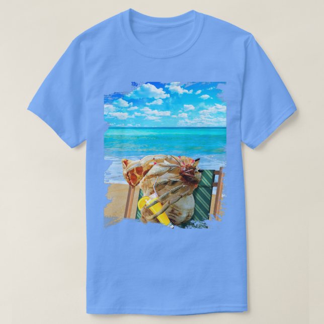 Beach Hermit Crab Chilling Drinking Pizza Funny Cu T-Shirt (Design Front)