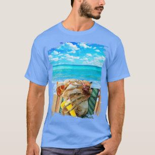 Beach Hermit Crab Chilling Drinking Pizza Funny Cu T-Shirt