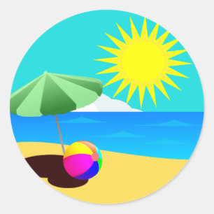Beach Holiday Illustration Classic Round Sticker