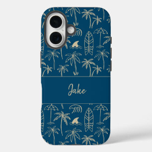 Beach holiday pattern and your name in beige iPhone 16 case