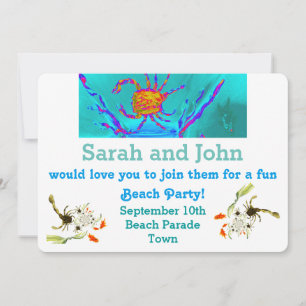 Beach Holidays, Cool Crab Art Seaside Invitation