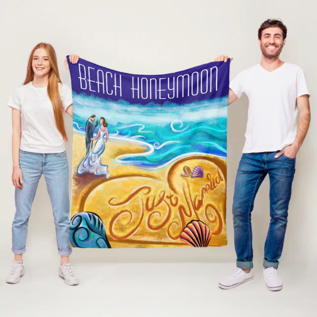 Beach Honeymoon Just Married Watercolor Pastel Fleece Blanket Zazzle