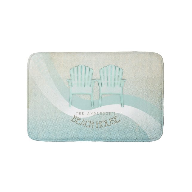 Beach House Adirondack Chairs Aqua Blue ID623 Bath Mat (Front)
