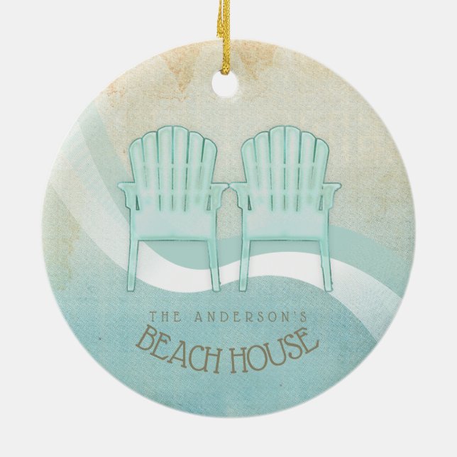 Beach House Adirondack Chairs Aqua Blue ID623 Ceramic Tree Decoration (Back)