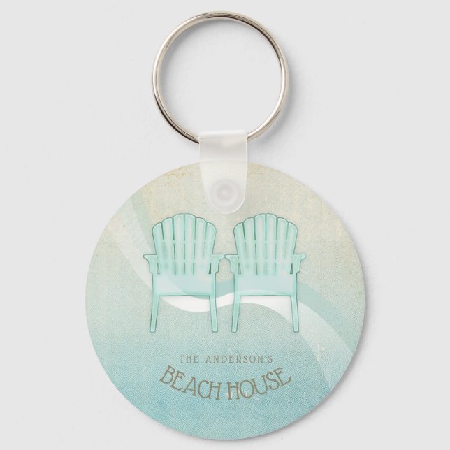 Beach House Adirondack Chairs Aqua Blue ID623 Key Ring (Front)