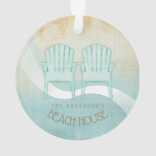 Beach House Adirondack Chairs Aqua Blue ID623 Ornament