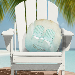 Beach House Adirondack Chairs Aqua Blue ID623 Round Cushion