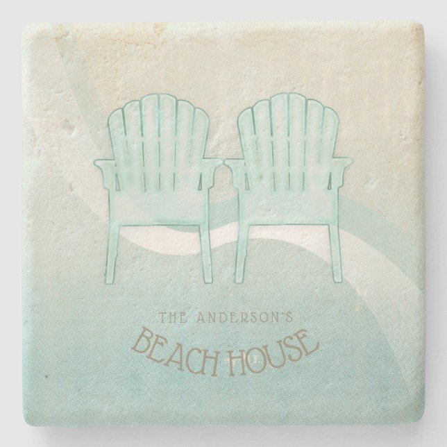 Beach House Adirondack Chairs Aqua Blue ID623 Stone Coaster (Front)