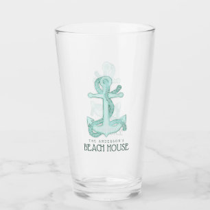 Beach House Anchor & Rope Aqua Blue ID623 Glass