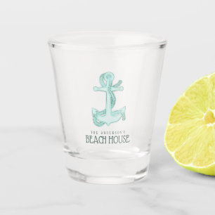 Beach House Anchor & Rope Aqua Blue ID623 Shot Glass