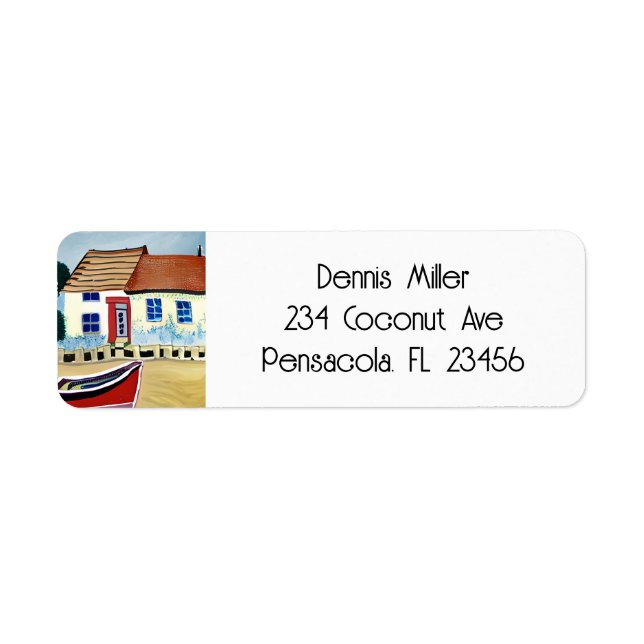 Beach House and Boat Abstract Illustration (Front)