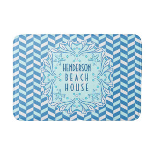 Beach House Art Deco Shell and Herringbone Custom Bath Mat
