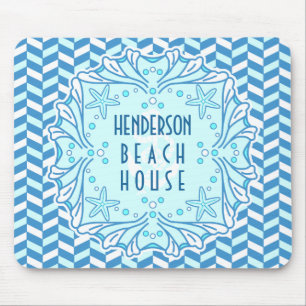 Beach House Art Deco Shell and Herringbone Custom Mouse Mat