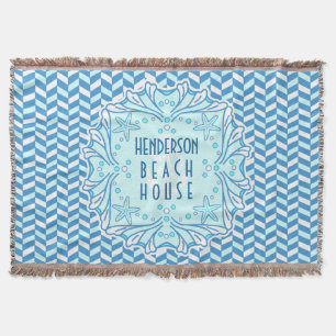 Beach House Art Deco Shell and Herringbone Custom Throw Blanket