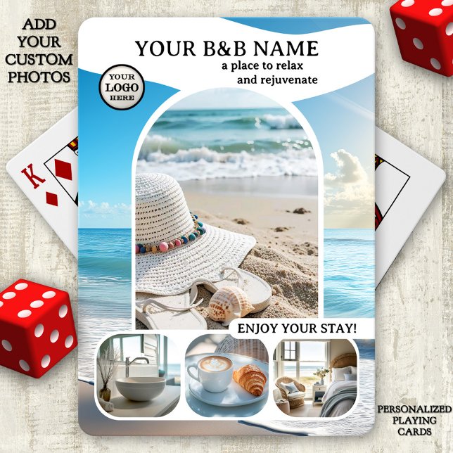 Beach House B&B Photo Collage  Playing Cards (Beach house or B&B playing cards featuring a collage with your custom photos)