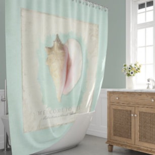 Beach House Bathroom Personalised Welcome Conch Shower Curtain
