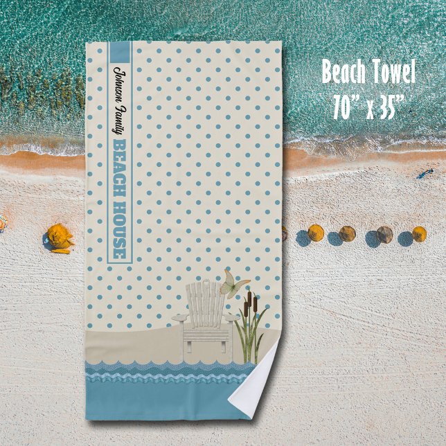 Beach House Beach Scene Lake House Towel (Personalized beach towel for your beach house, cottage, or pool.)