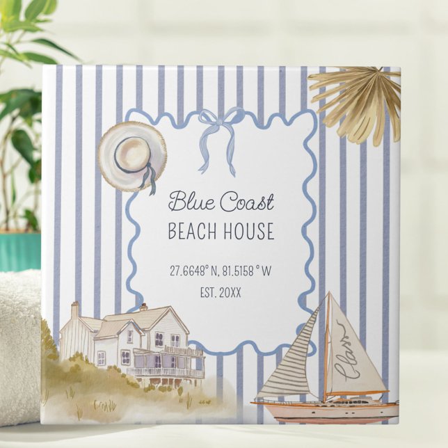 Beach House Blue Coastal Chic Blue Stripes Tile (In situ)