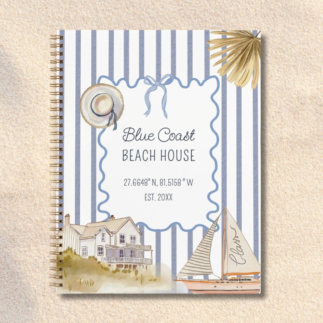 Beach House Blue Coastal Chic Guestbook Notebook (In situ)