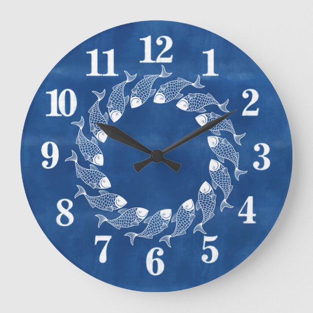 Beach House Blue Fish Large Clock (Front)