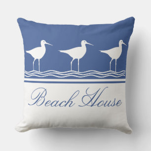 Beach house blue Sandpipers  Cushion
