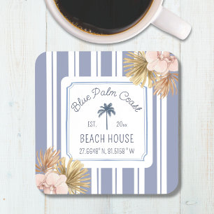 Beach House Blue Stripes Coastal Boho Farmhouse Coaster