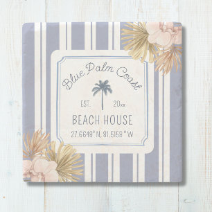Beach House Blue Stripes Coastal Boho Farmhouse Stone Coaster