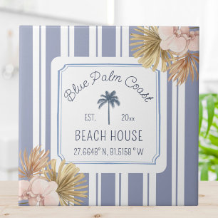 Beach House Blue Stripes Coastal Boho Farmhouse Tile