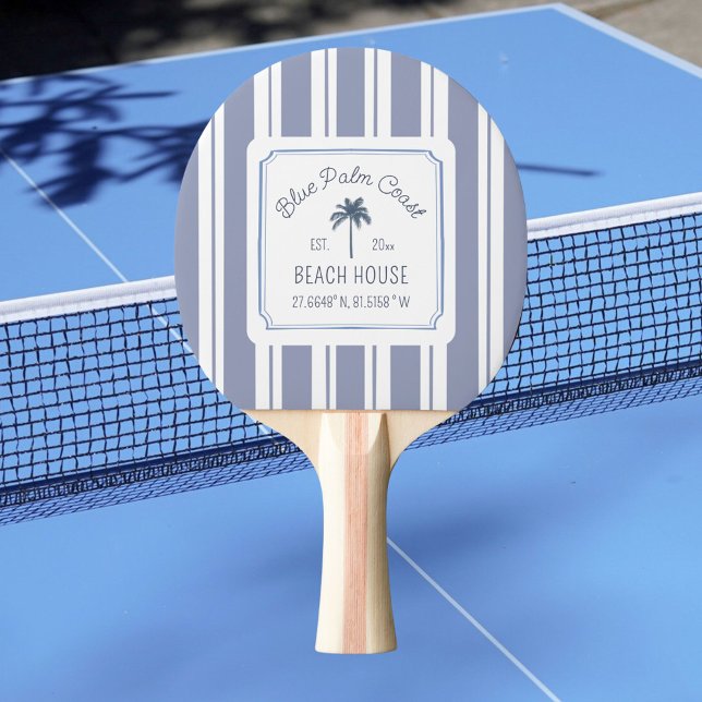Beach House Blue Stripes Coastal Farmhouse Ping Pong Paddle (In situ)
