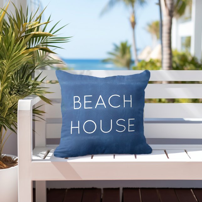 Beach House Blue Watercolor Outdoor Pillow (Creator Uploaded)