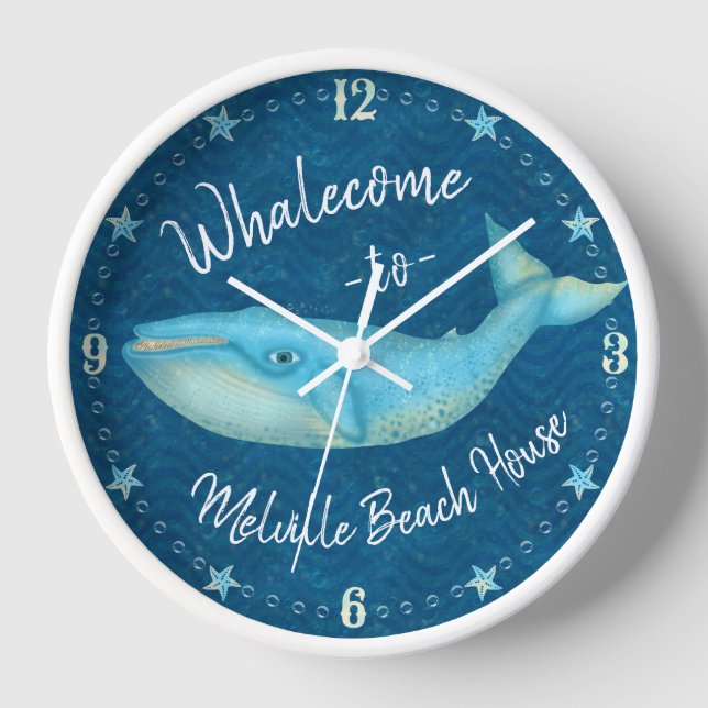 Beach House Blue Whale Nautical Whalecome | Custom Clock (Front)