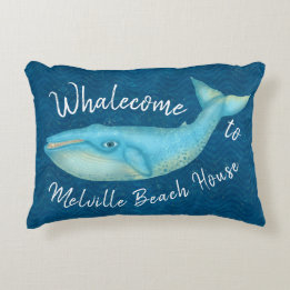 Beach House Blue Whale Nautical Whalecome | Custom Decorative Cushion