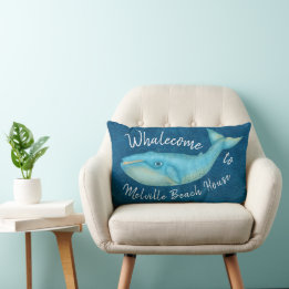 Beach House Blue Whale Nautical Whalecome | Custom Lumbar Cushion