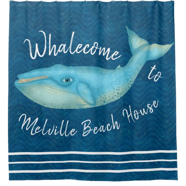 Beach House Blue Whale Nautical Whalecome | Custom Shower Curtain (Front)