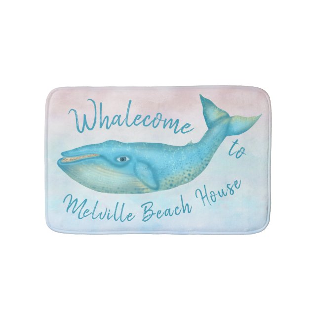 Beach House Blue Whale Nautical Whalecome | Name Bath Mat (Front)