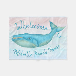 Beach House Blue Whale Nautical Whalecome | Name Fleece Blanket